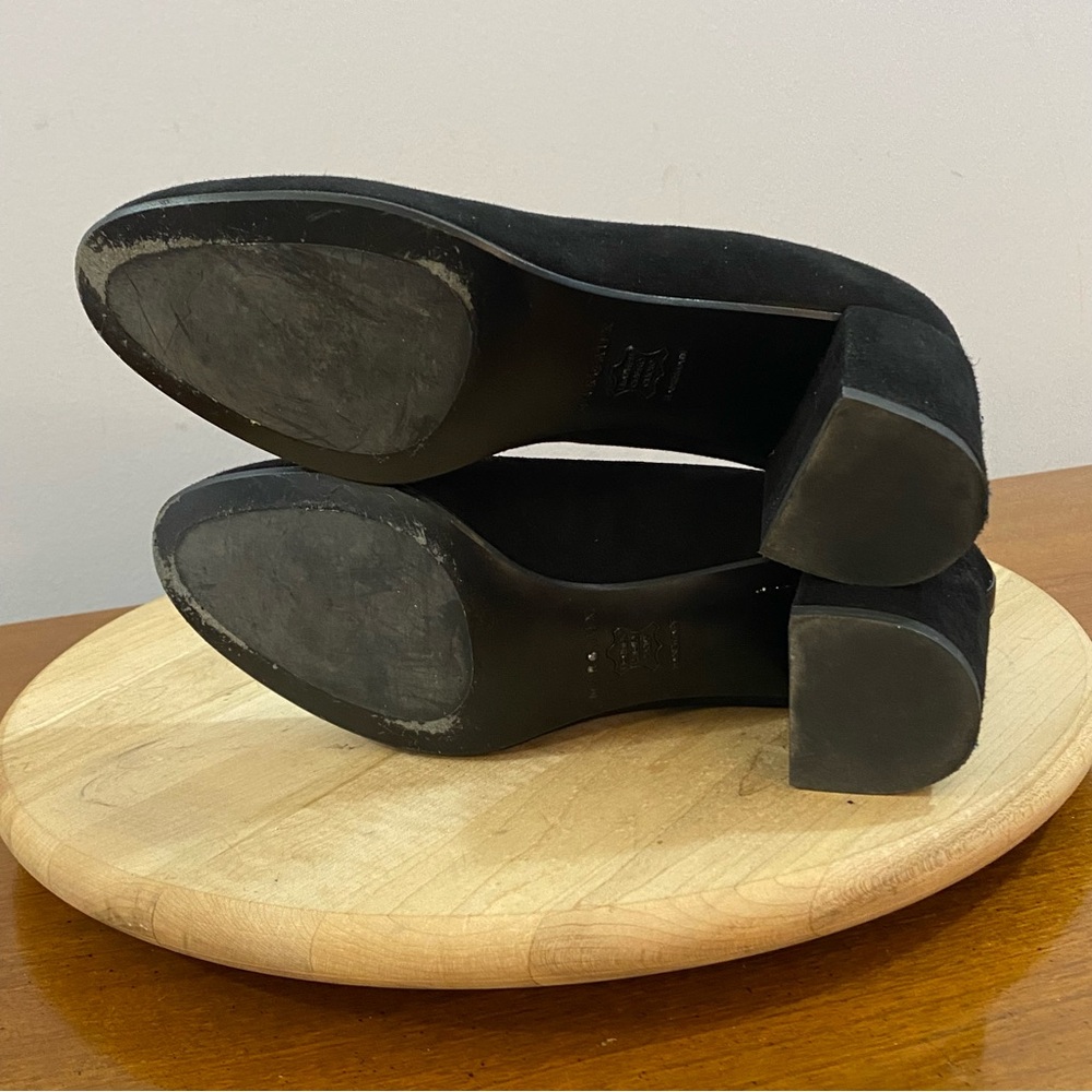 Margaux The Heel Black Suede Pumps Block Heel Almond Toe Work Office Sz 8 M - Picture 9 of 14